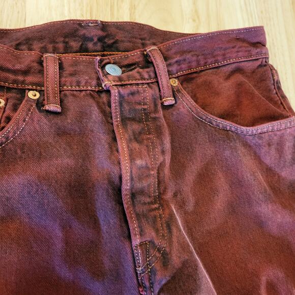 Levi's 501 CT Maroon 31 x 32 Tapered Denim Jeans Faded Tag 90.s Custom Cut - Picture 9 of 16
